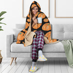 Orange Pumpkin Pattern Print Hooded Blanket