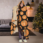 Orange Pumpkin Pattern Print Hooded Blanket