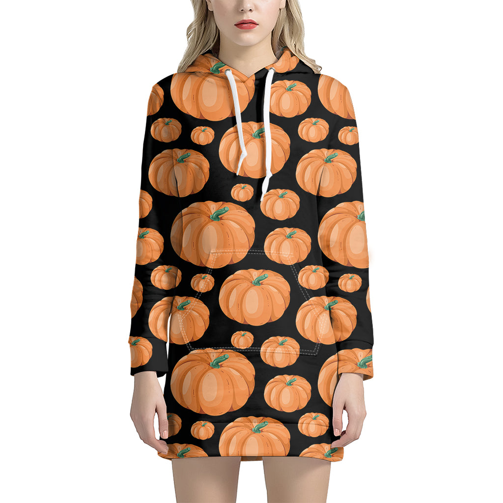 Orange Pumpkin Pattern Print Hoodie Dress