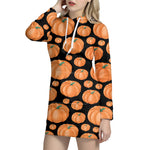 Orange Pumpkin Pattern Print Hoodie Dress