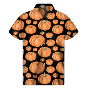 Orange Pumpkin Pattern Print Men's Short Sleeve Shirt