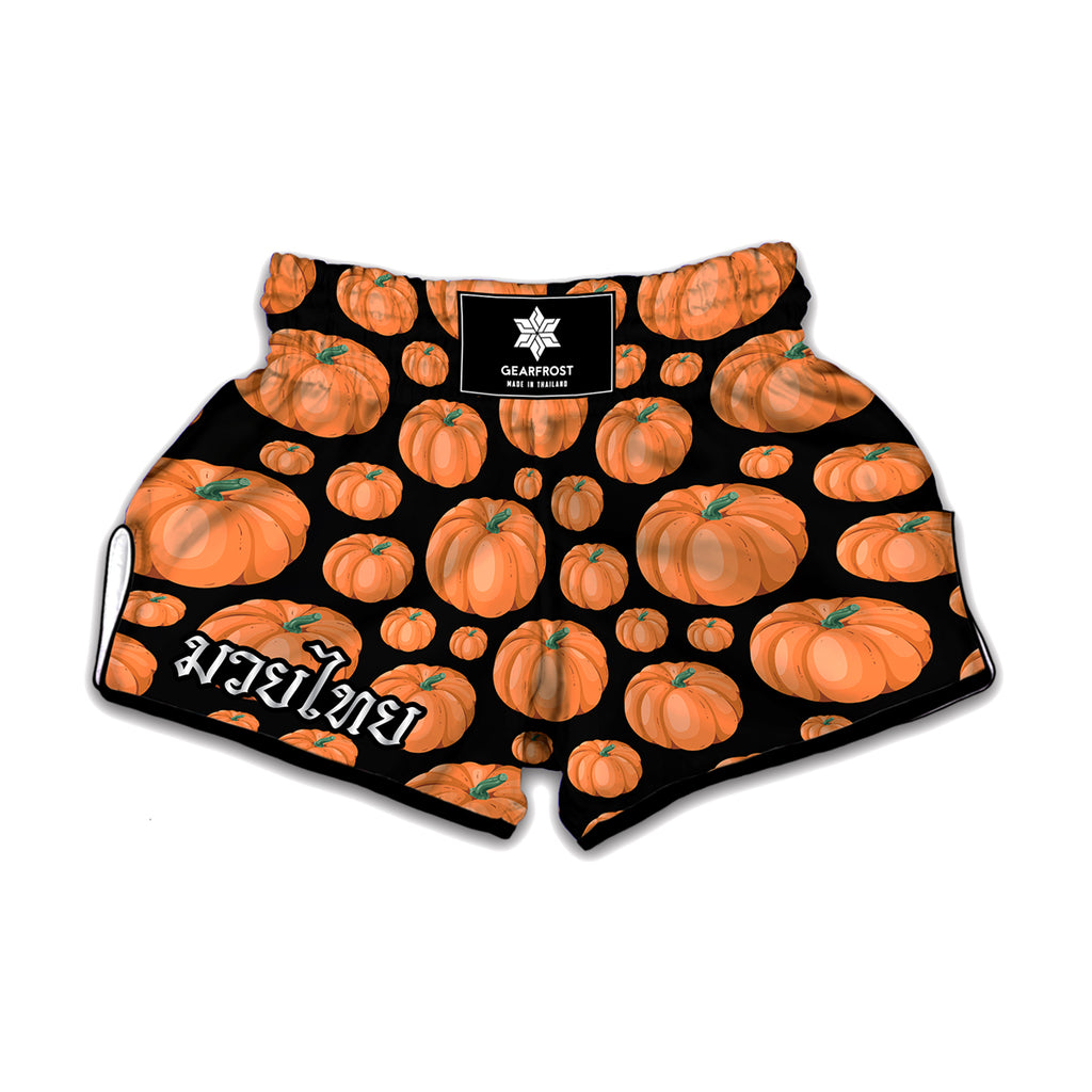 Orange Pumpkin Pattern Print Muay Thai Boxing Shorts