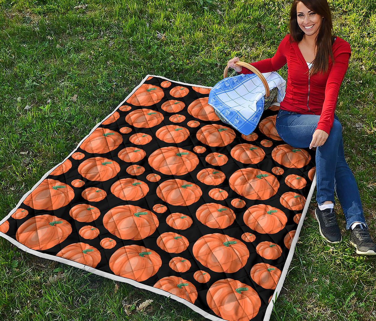 Orange Pumpkin Pattern Print Quilt
