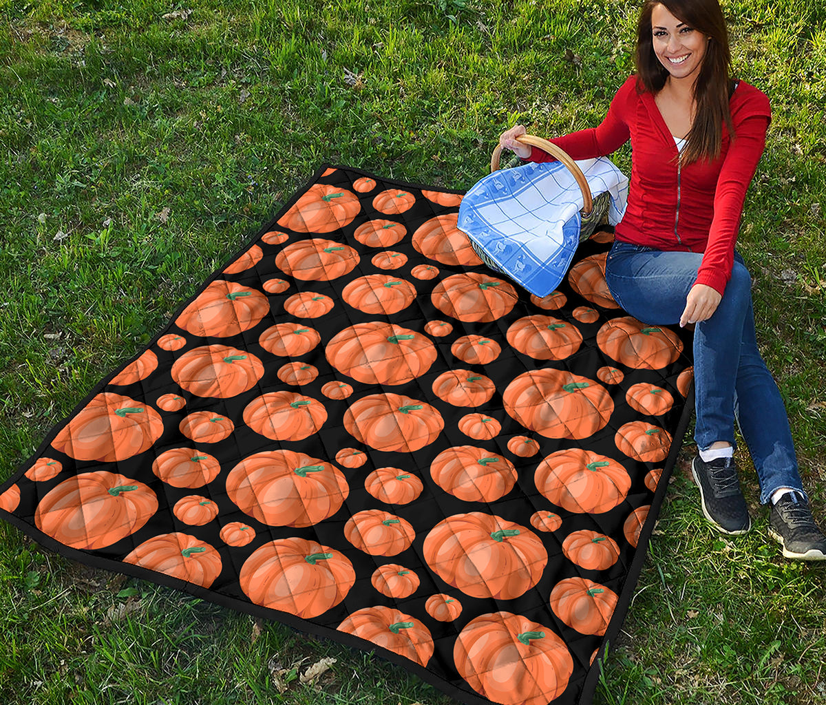 Orange Pumpkin Pattern Print Quilt