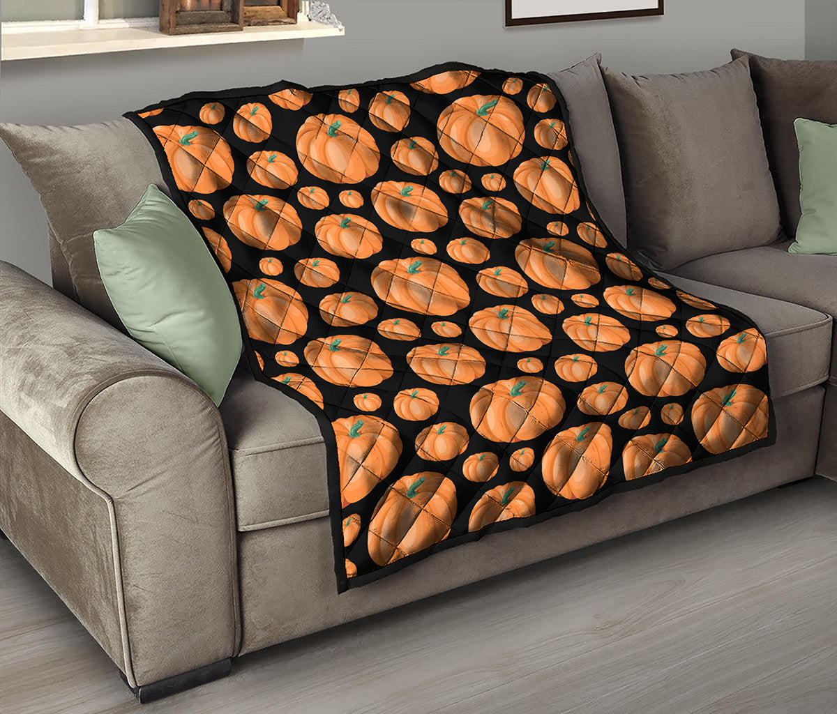 Orange Pumpkin Pattern Print Quilt