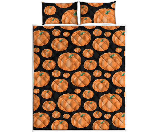 Orange Pumpkin Pattern Print Quilt Bed Set