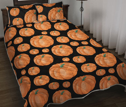 Orange Pumpkin Pattern Print Quilt Bed Set