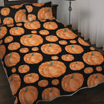 Orange Pumpkin Pattern Print Quilt Bed Set