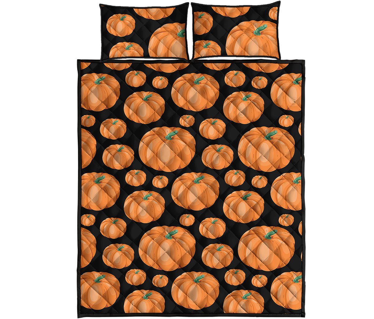 Orange Pumpkin Pattern Print Quilt Bed Set