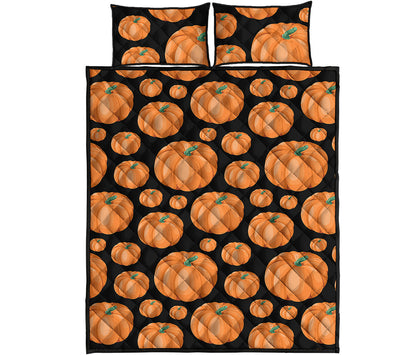 Orange Pumpkin Pattern Print Quilt Bed Set