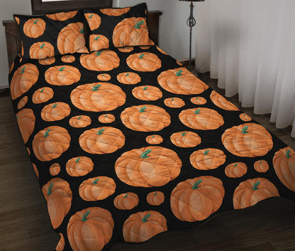 Orange Pumpkin Pattern Print Quilt Bed Set