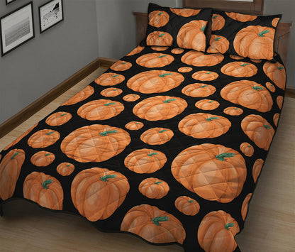 Orange Pumpkin Pattern Print Quilt Bed Set