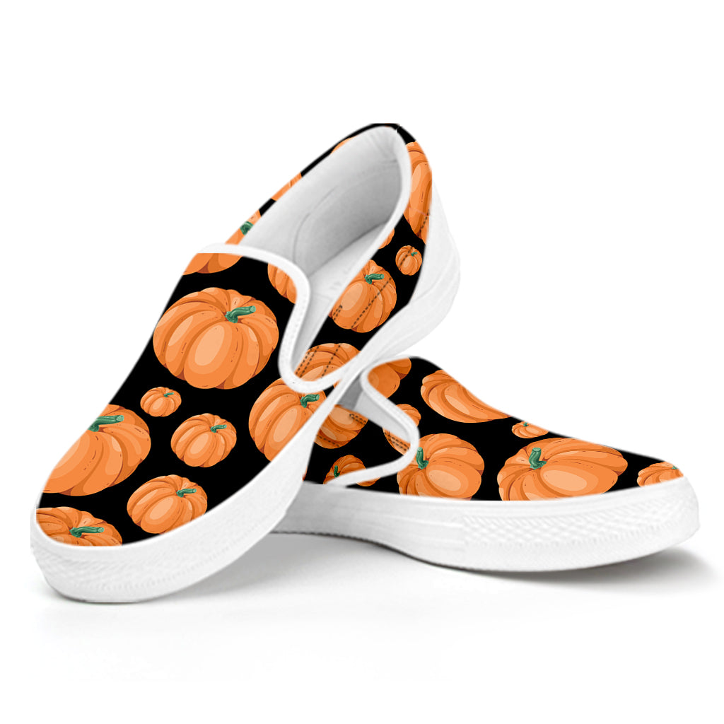 Orange Pumpkin Pattern Print White Slip On Shoes