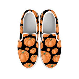 Orange Pumpkin Pattern Print White Slip On Shoes