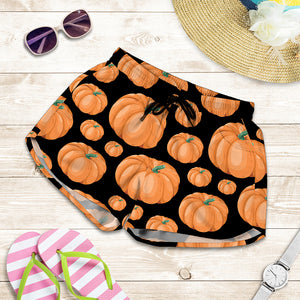 Orange Pumpkin Pattern Print Women's Shorts