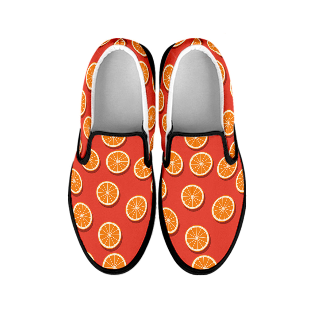 Orange Slices Pattern Print Black Slip On Shoes