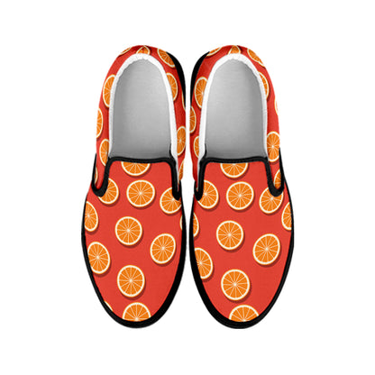 Orange Slices Pattern Print Black Slip On Shoes