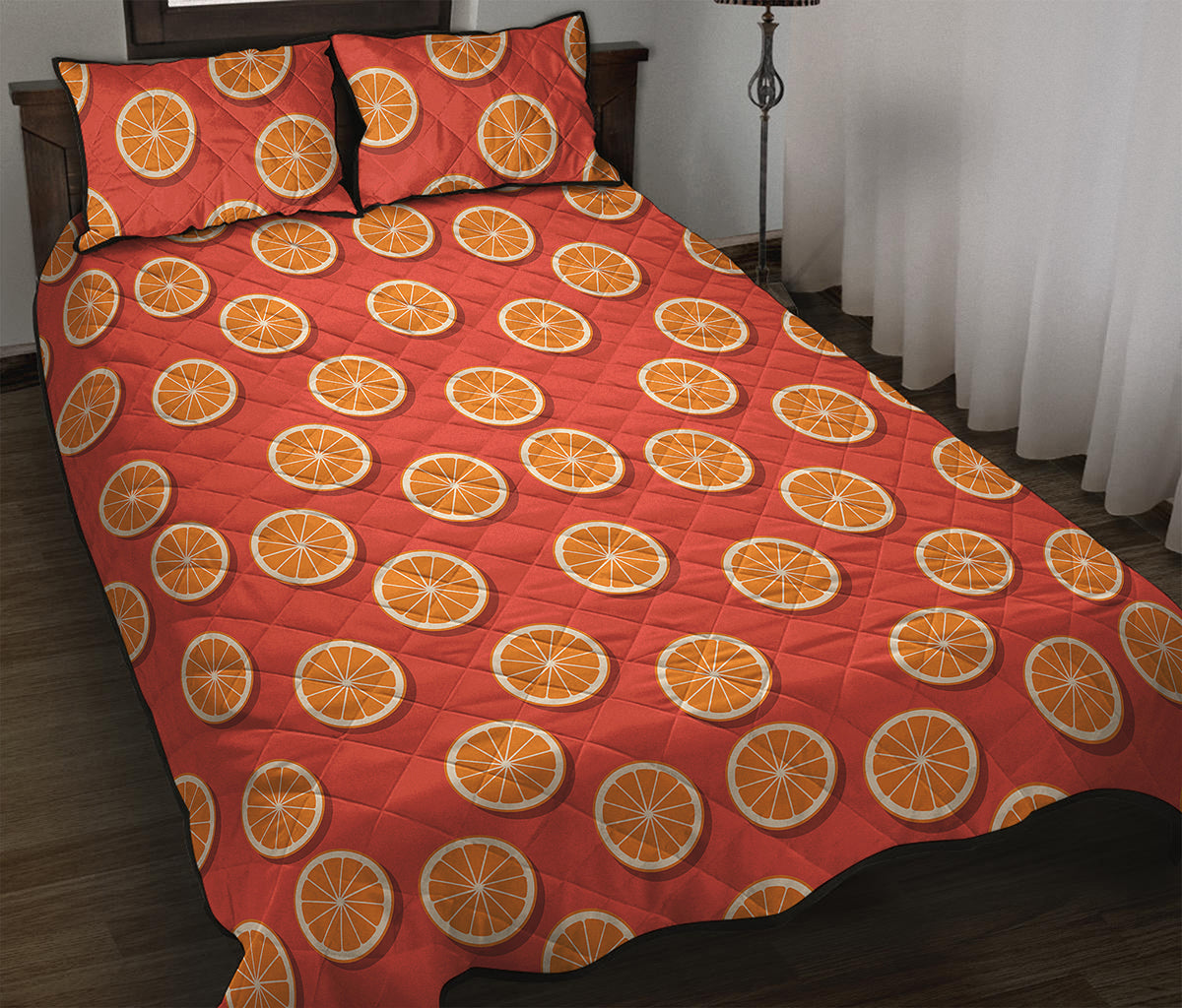 Orange Slices Pattern Print Quilt Bed Set