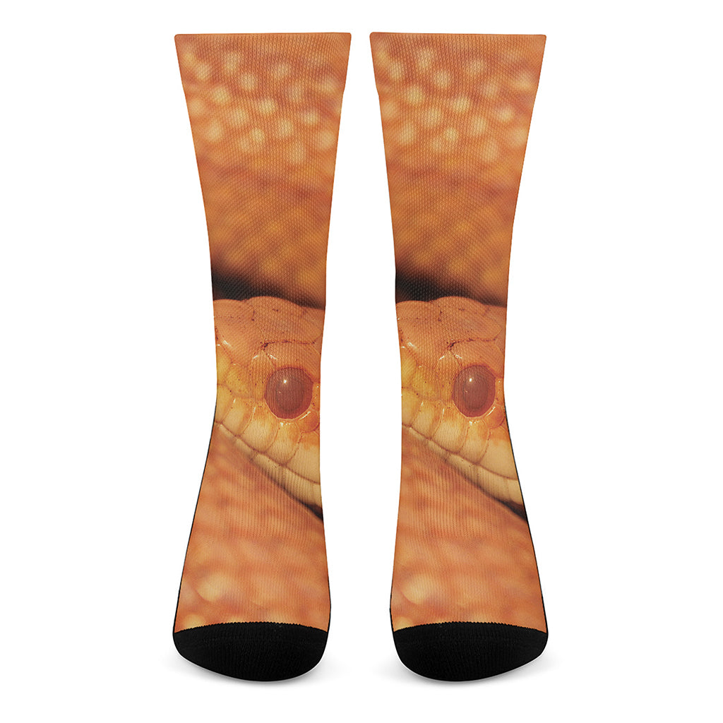 Orange Snake Print Crew Socks