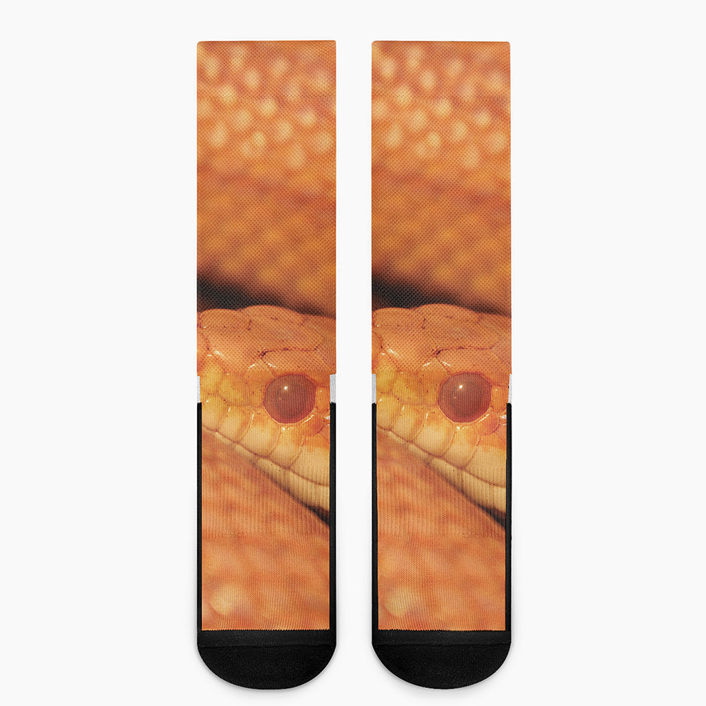 Orange Snake Print Crew Socks