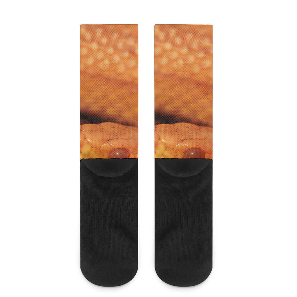 Orange Snake Print Crew Socks