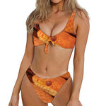 Orange Snake Print Front Bow Tie Bikini