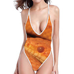 Orange Snake Print High Cut One Piece Swimsuit