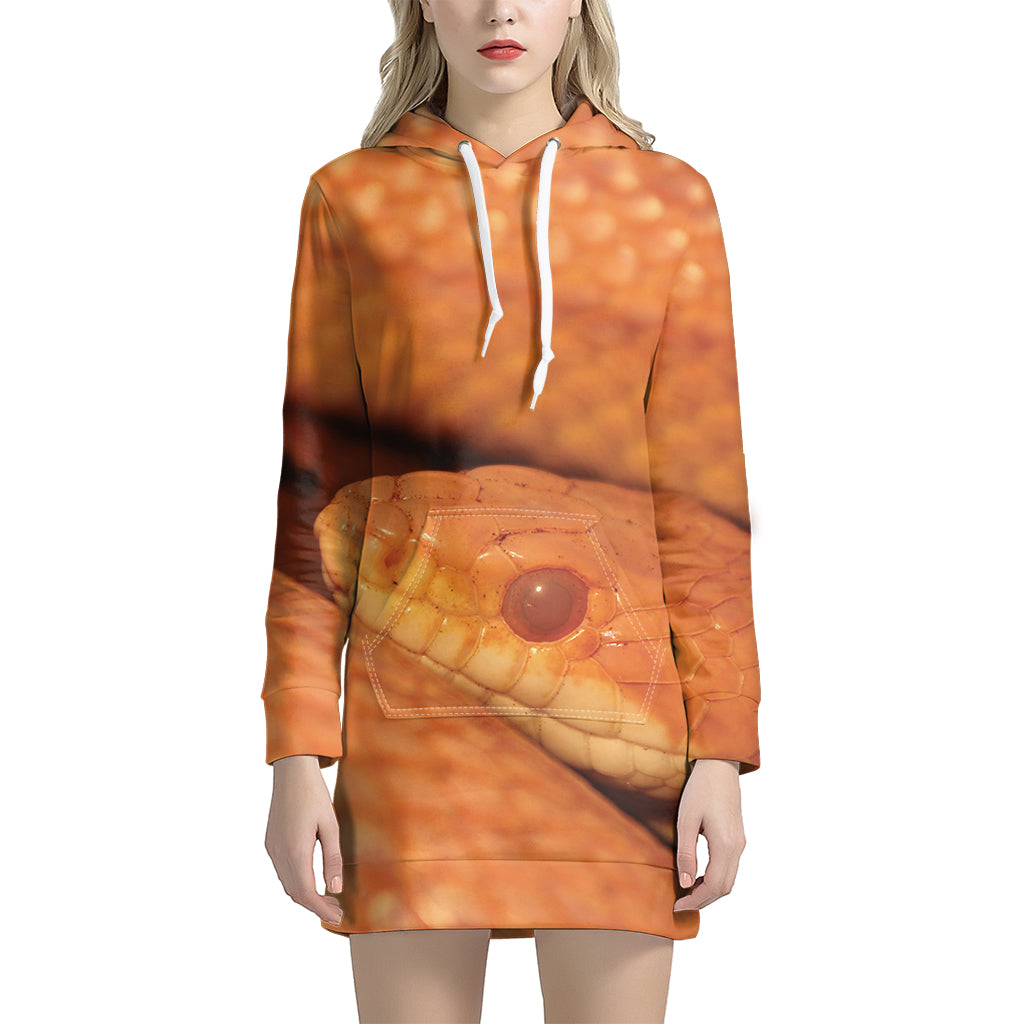 Orange Snake Print Pullover Hoodie Dress
