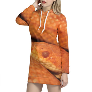 Orange Snake Print Pullover Hoodie Dress