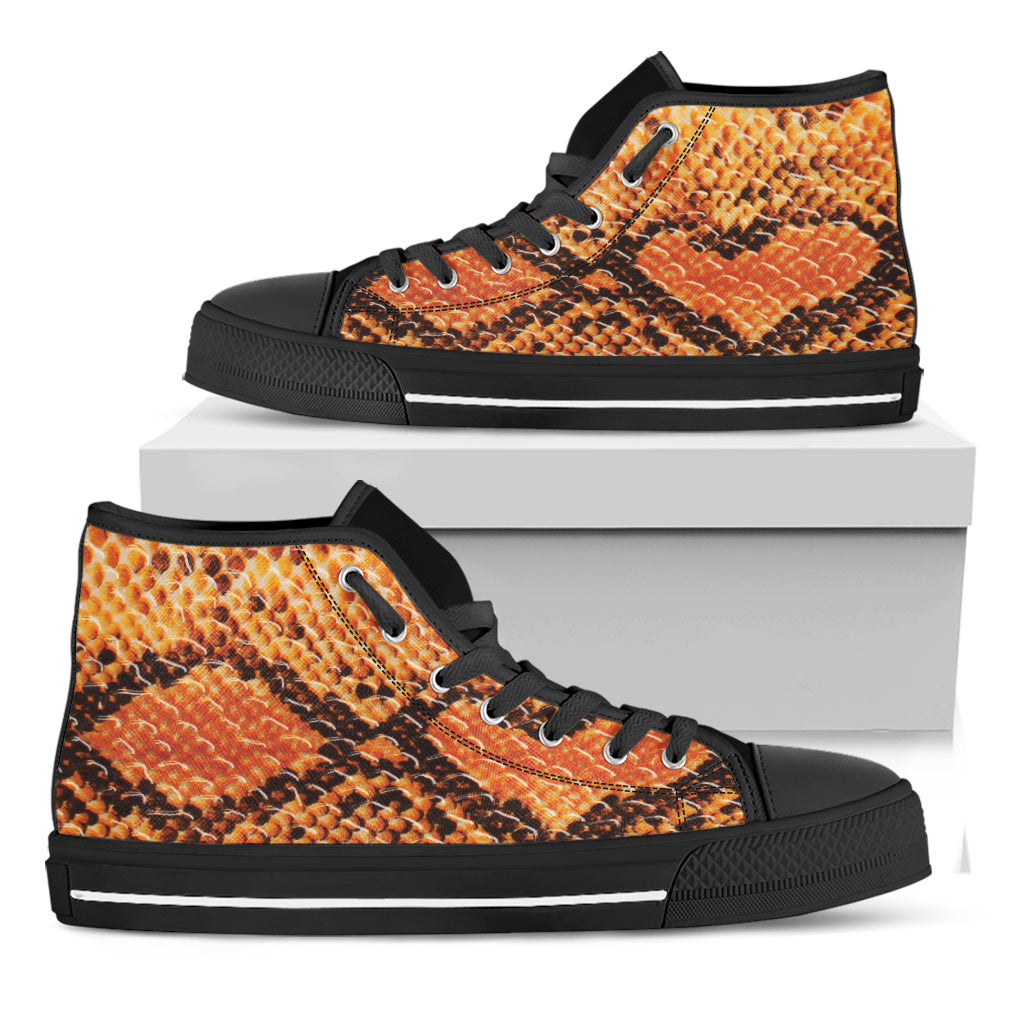 Orange Snakeskin Print Black High Top Shoes