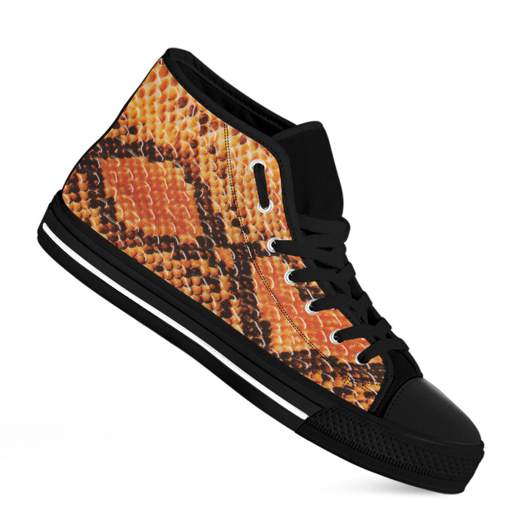 Orange Snakeskin Print Black High Top Shoes