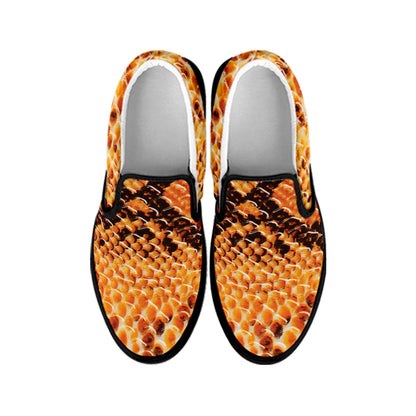 Orange Snakeskin Print Black Slip On Shoes