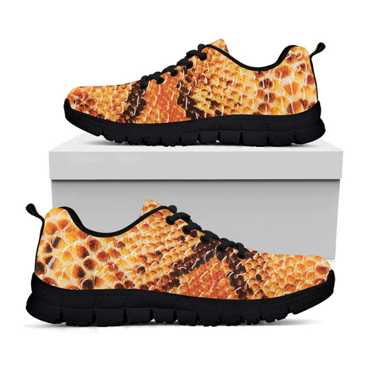 Orange Snakeskin Print Black Sneakers