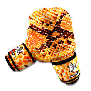 Orange Snakeskin Print Boxing Gloves