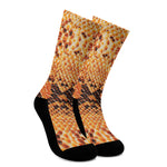 Orange Snakeskin Print Crew Socks
