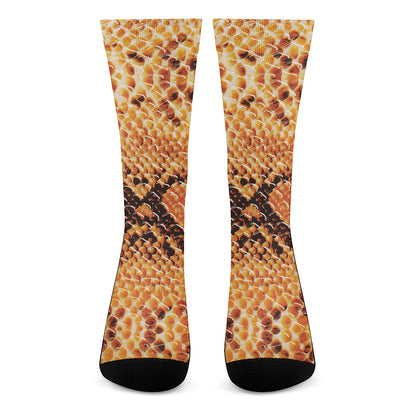 Orange Snakeskin Print Crew Socks