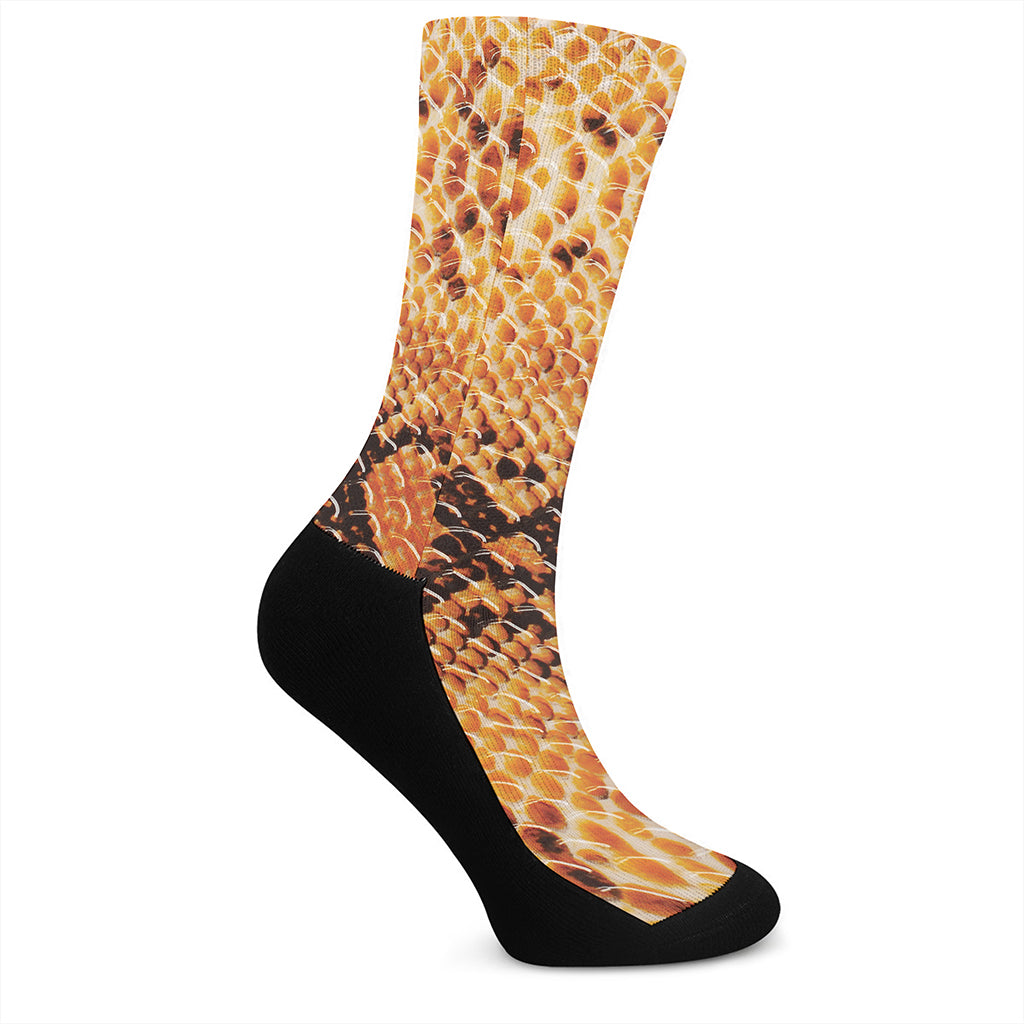 Orange Snakeskin Print Crew Socks