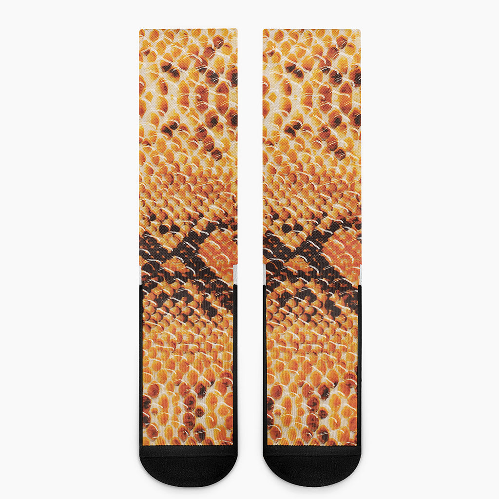 Orange Snakeskin Print Crew Socks