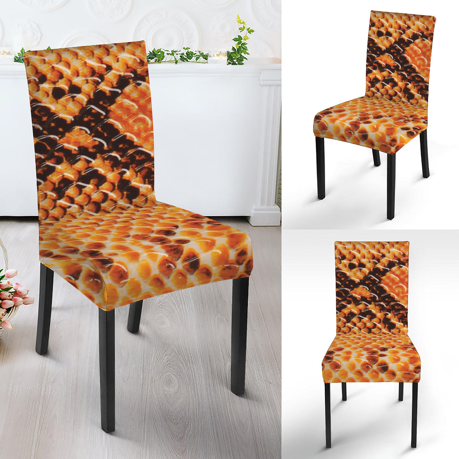 Orange Snakeskin Print Dining Chair Slipcover
