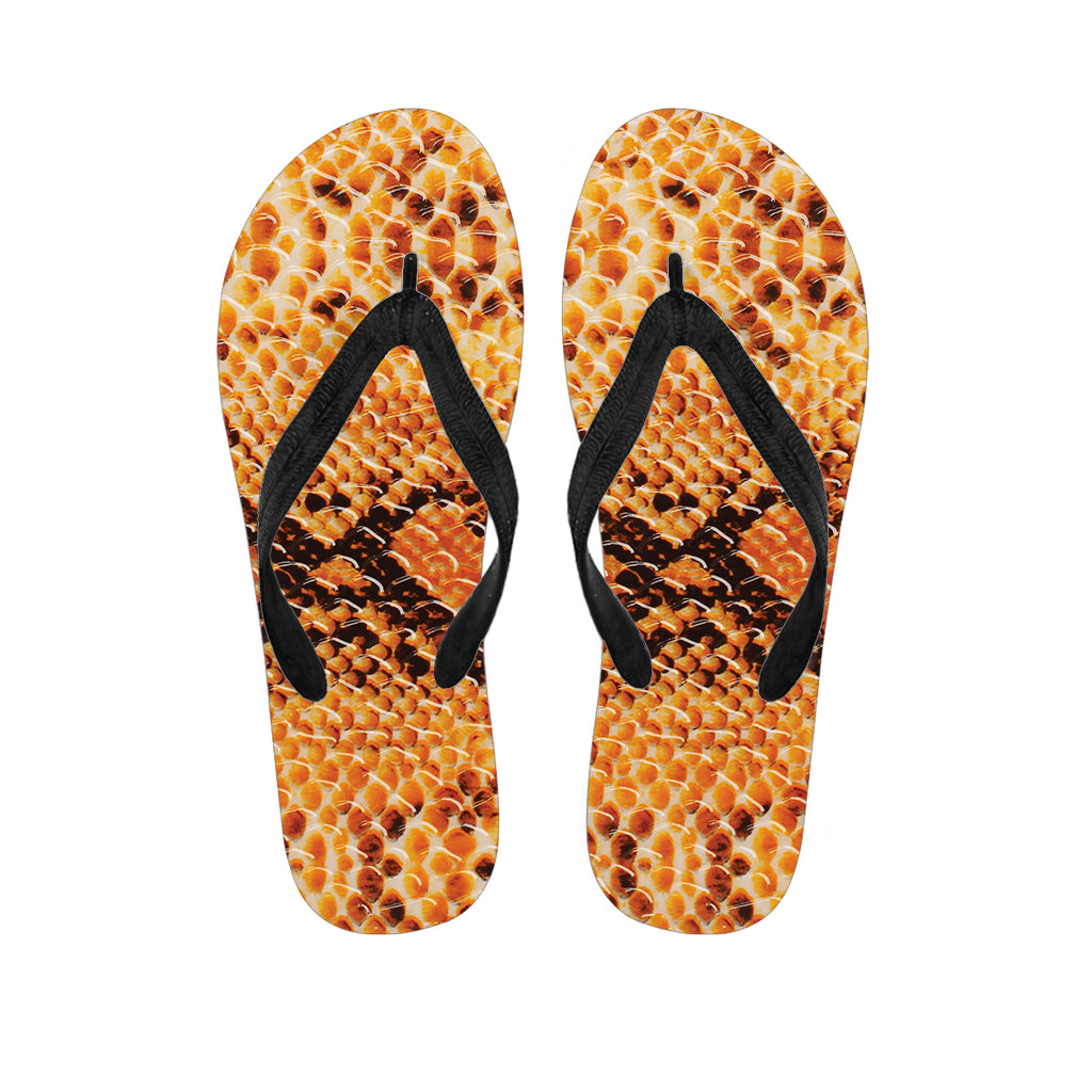 Orange Snakeskin Print Flip Flops