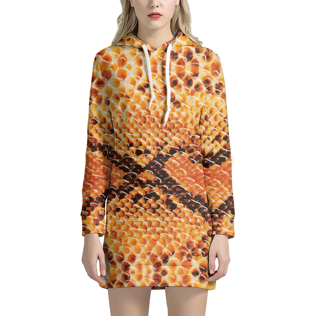 Orange Snakeskin Print Hoodie Dress