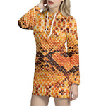 Orange Snakeskin Print Hoodie Dress