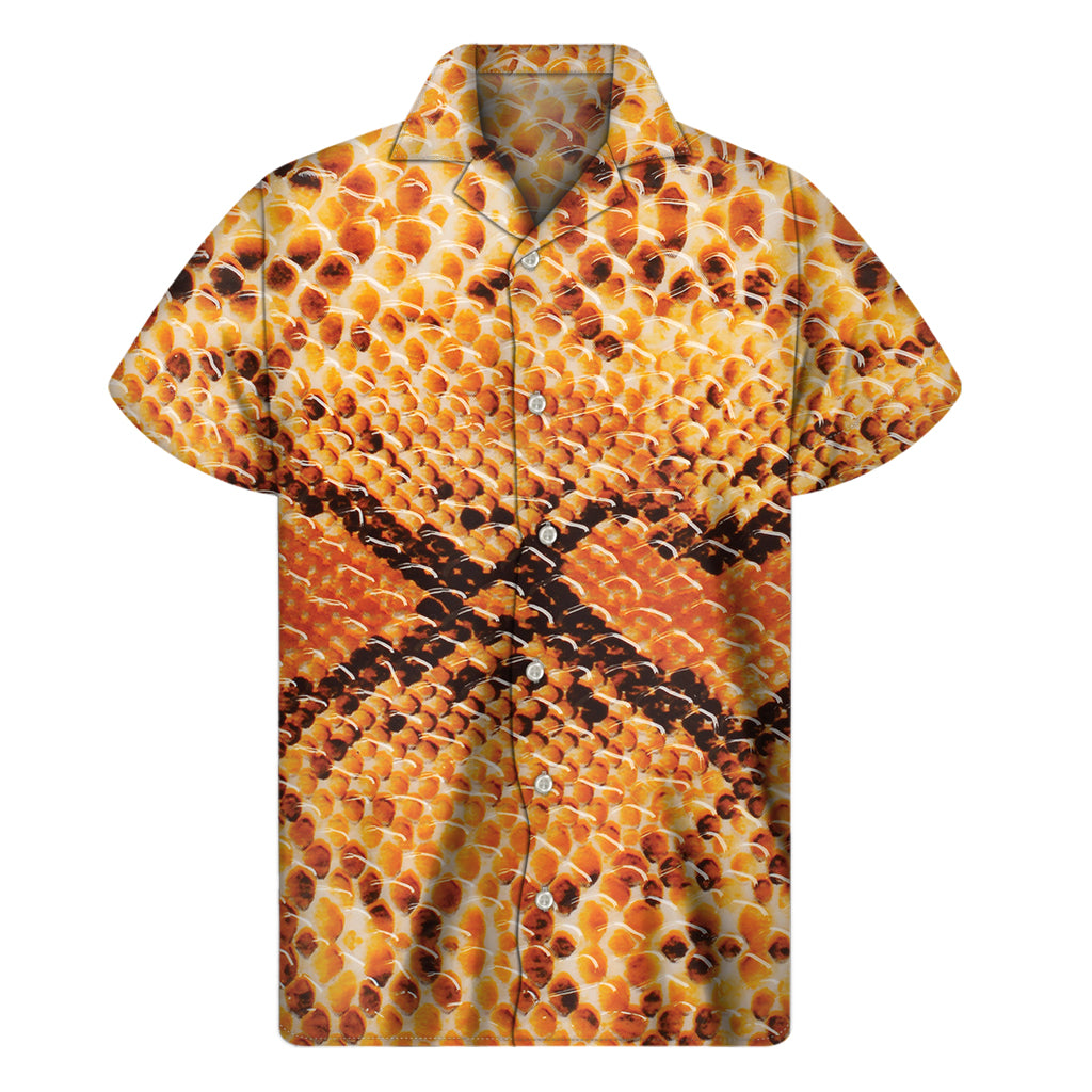 Orange Snakeskin Print Men's Short Sleeve Shirt