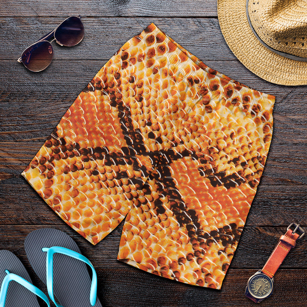 Orange Snakeskin Print Men's Shorts