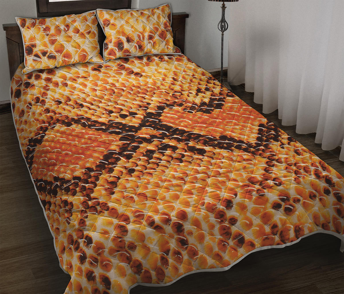 Orange Snakeskin Print Quilt Bed Set