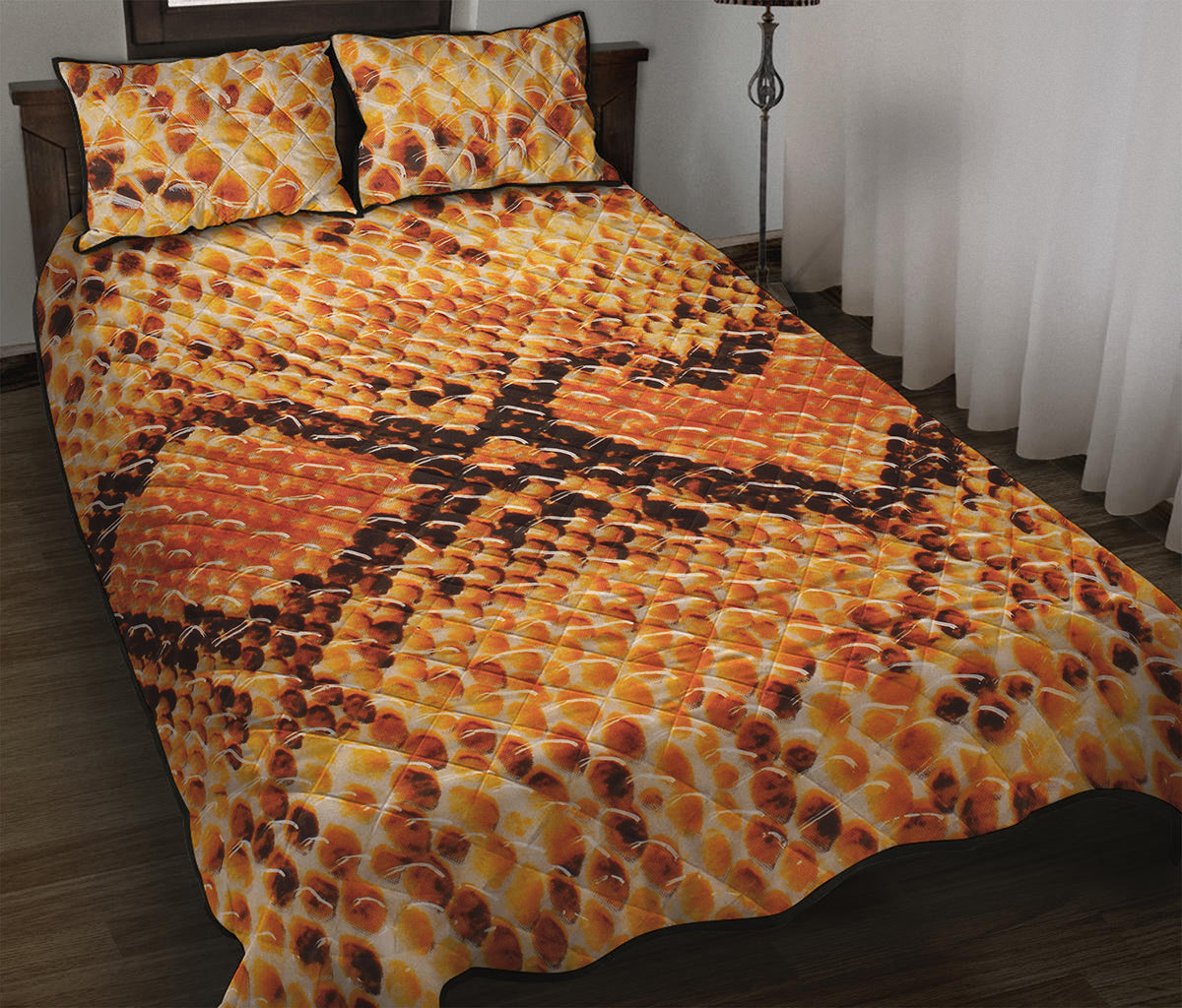 Orange Snakeskin Print Quilt Bed Set