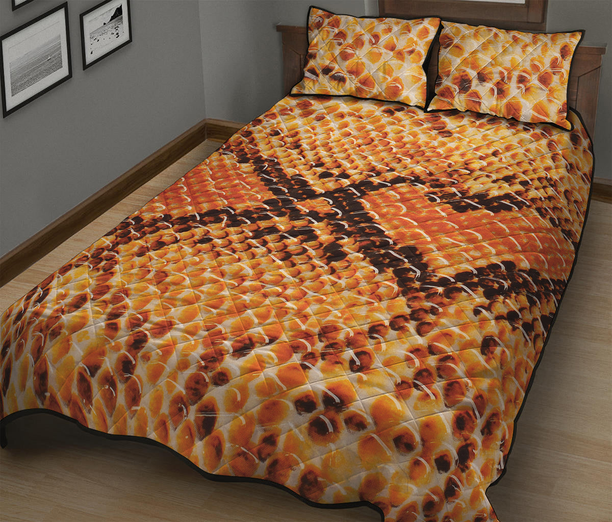 Orange Snakeskin Print Quilt Bed Set
