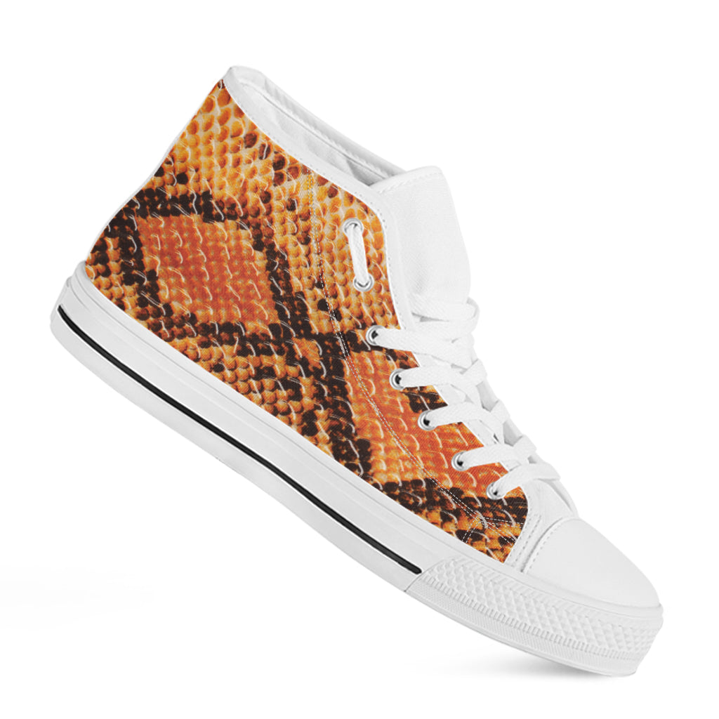 Orange Snakeskin Print White High Top Shoes