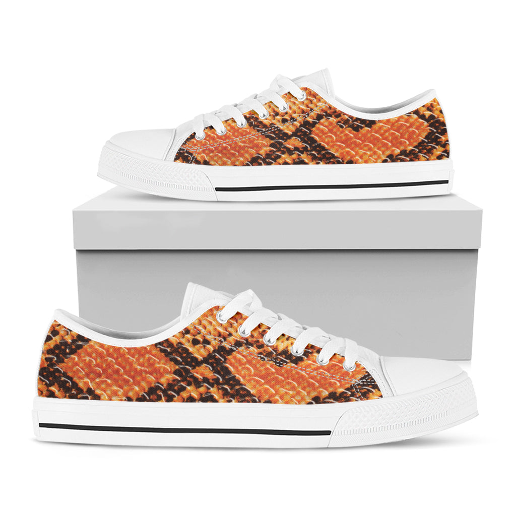 Orange Snakeskin Print White Low Top Shoes
