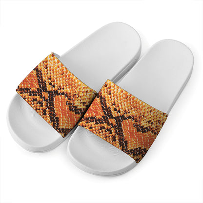 Orange Snakeskin Print White Slide Sandals
